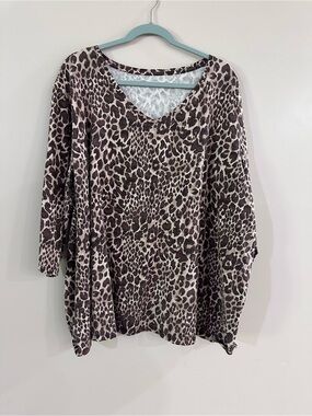 Catherines Brown and Cream Leopard V-Neck Long Sleeve Top
